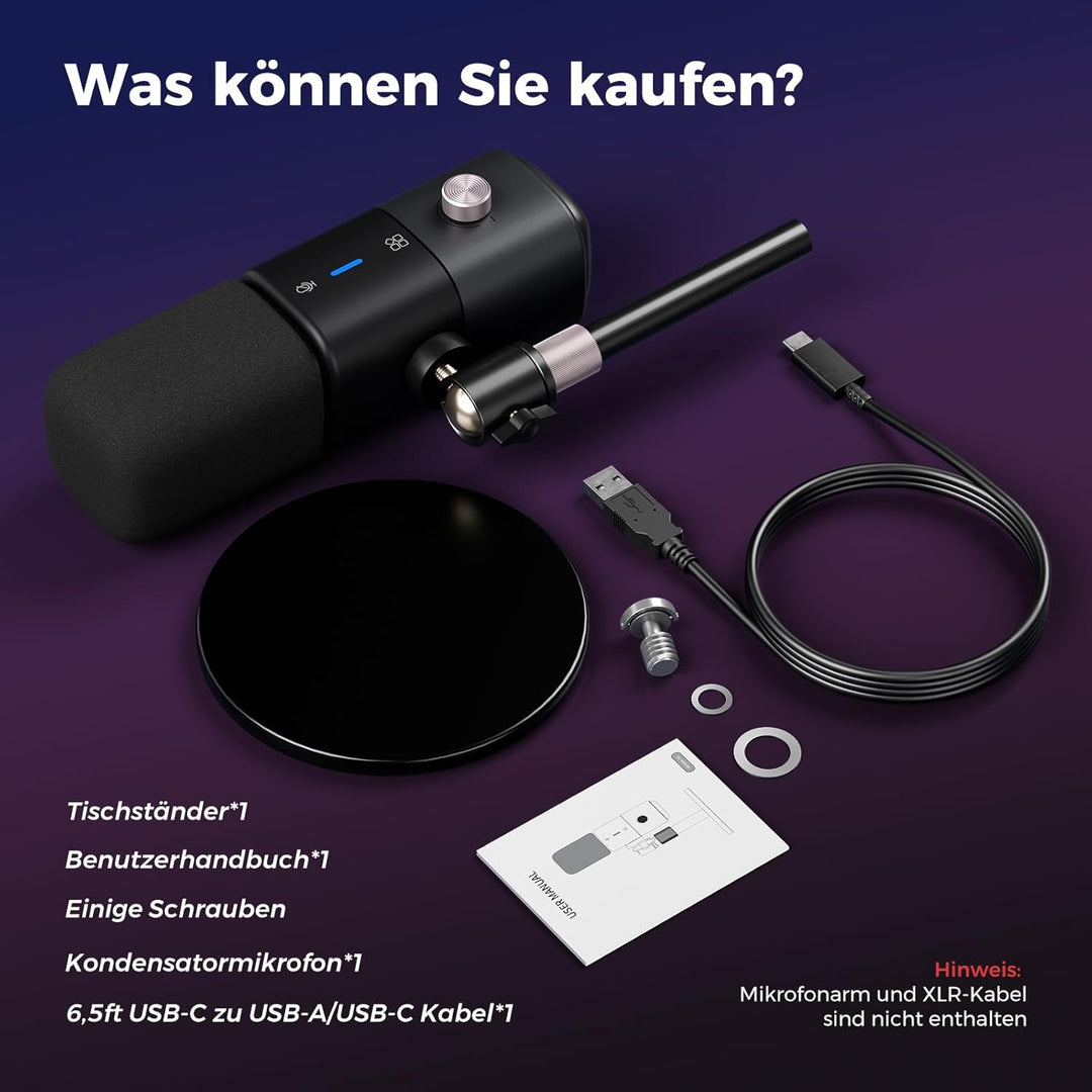 NearStream AM25X USB/XLR Kondensator Mikrofon mit ständer,Podcast Mikrofon Set, EIN-TIPP Stummschalt
