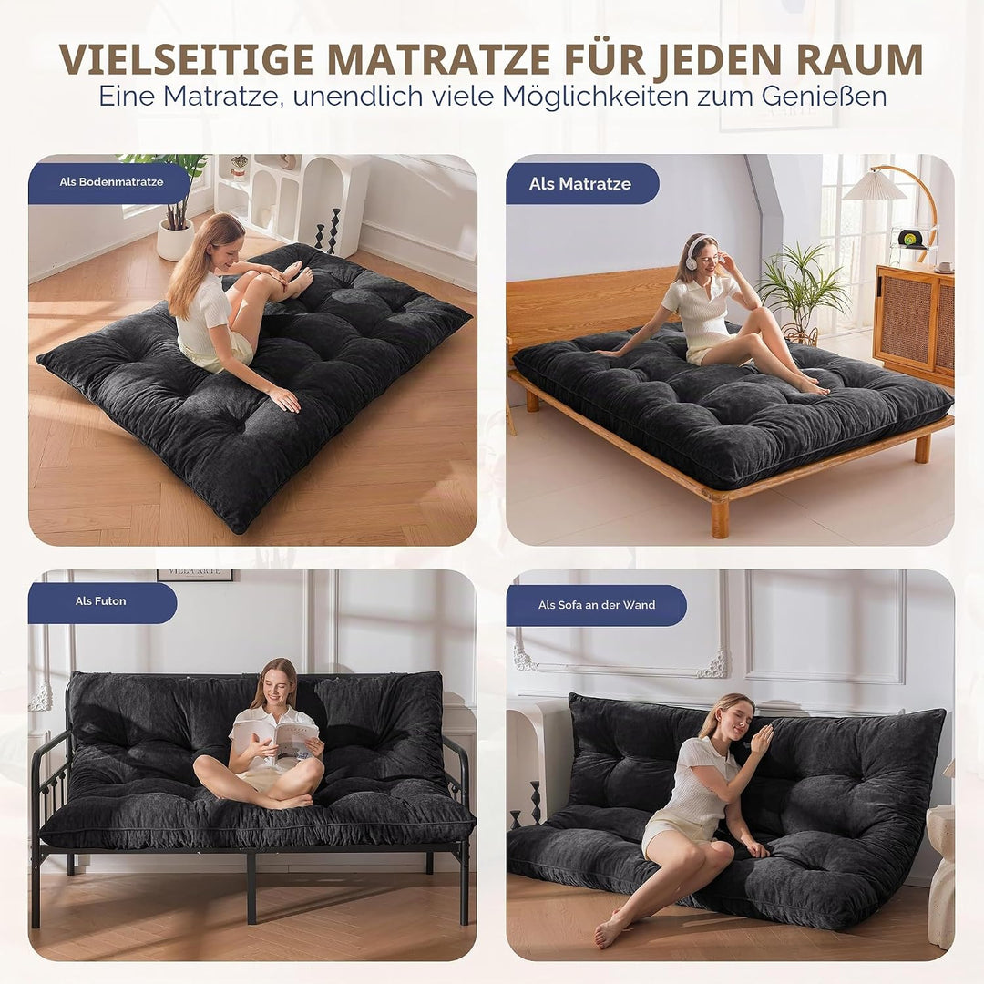 MAXYOYO Futon Matratze, Chenille-Stoff, 15cm Dick Bodenmatratze Verwendbar als Schlafsofa, Geknöpft