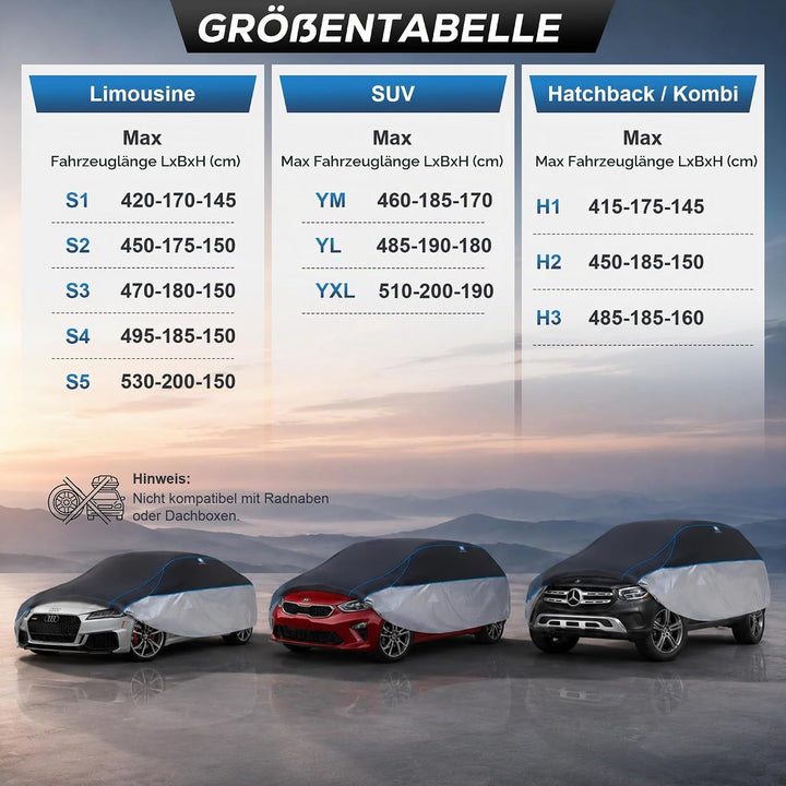 Hagelschutzplane Auto mit separater Sonnenblende,Schrägheck Wasserdicht Auto Autoabdeckung, Abdeckpl