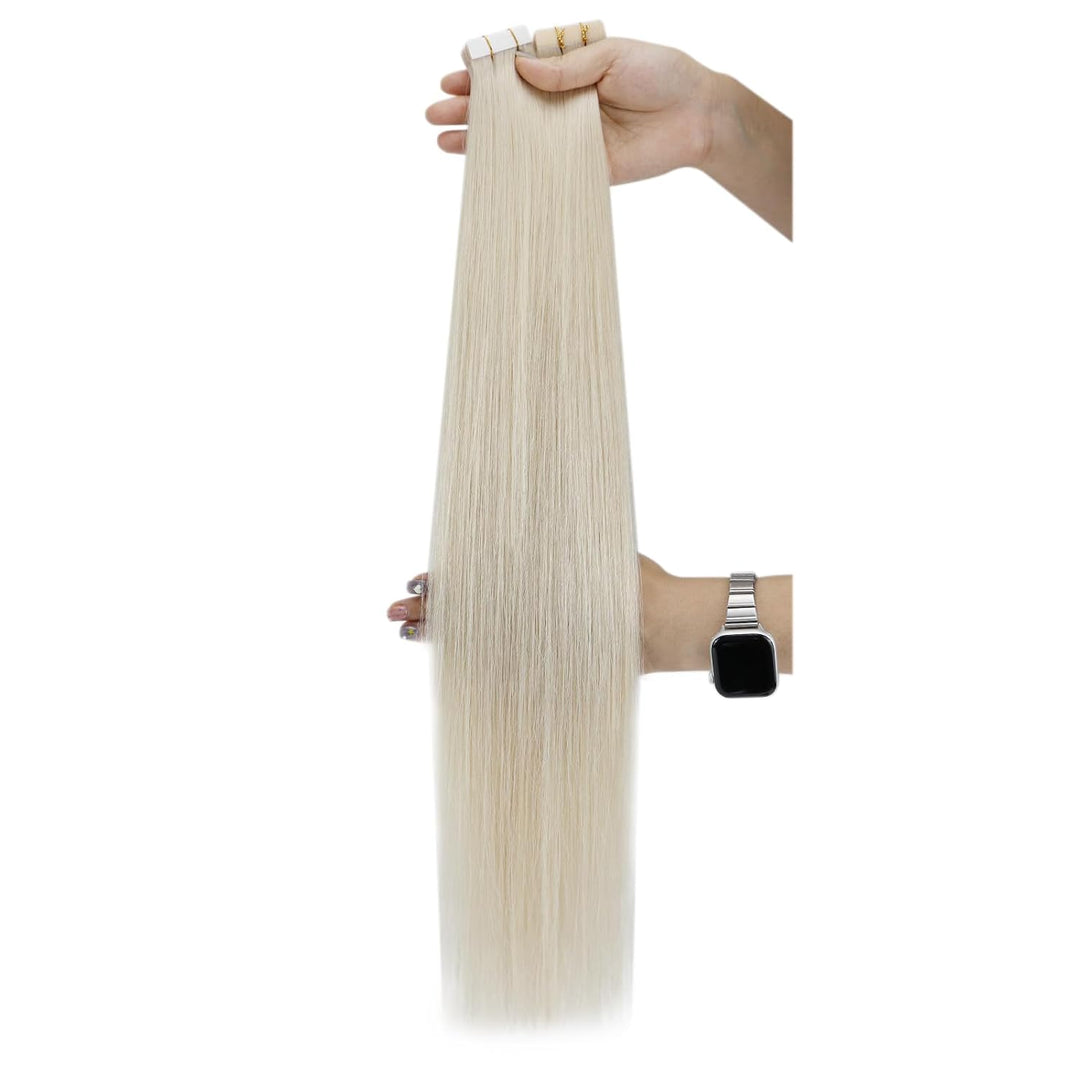 Ugeat Tape Extensions Echthaar 30cm Kurz Weissblond Tape in Extensions Doppelseitig Unsichtbar Tape