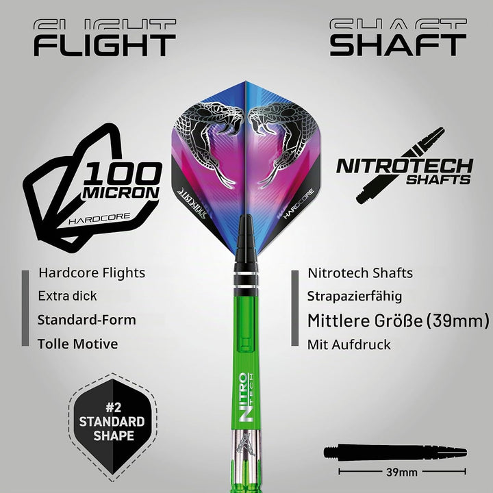RED DRAGON Peter Wright Snakebite Mamba 2: 22g oder 24g Tungsten Darts mit Flights und Schäfte 22.0