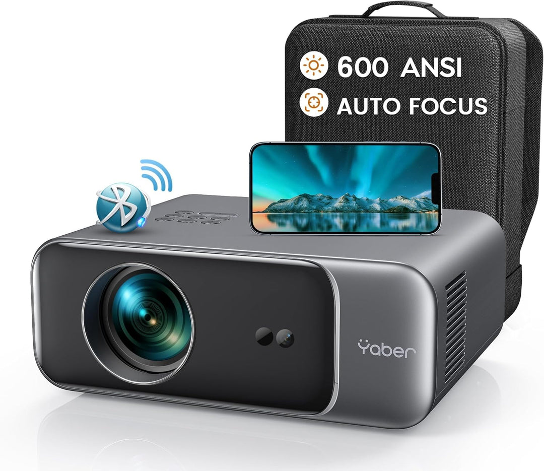 【Autofokus/Trapezkorrektur】 Beamer, Full HD 1080P WiFi6 Bluetooth Beamer 4K Unterstützt, YABER Pro V