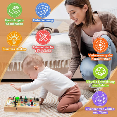 MILFECH Montessori Spielzeug Busy Board mit LED Lichtschalter Activity Board Holzspielzeug,17 LED Mo