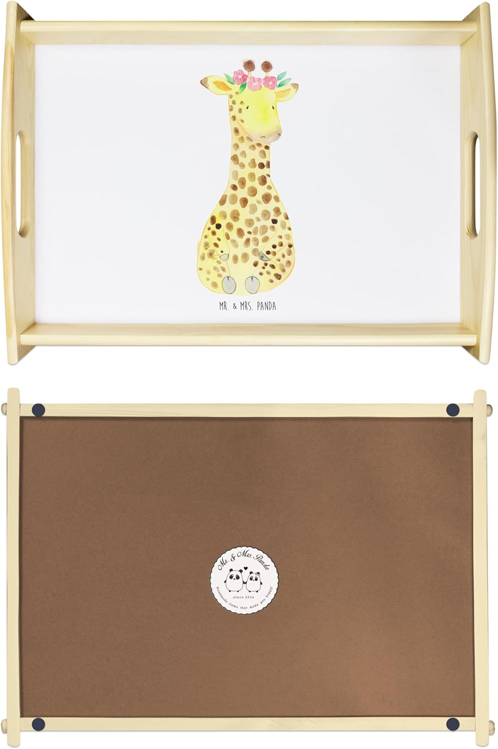 Mr. & Mrs. Panda Tablett Giraffe Blumenkranz - Geschenk, Wildtiere, Abenteurer, Freundin, Küchentabl