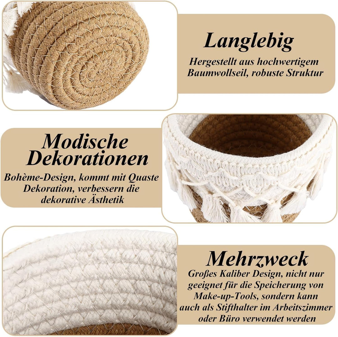 3 Stück Make up Pinselhalter,Aufbewahrungsbox Baumwoll Korb,Kammpinsel,Mini Aufbewahrungskorb,Aufbew