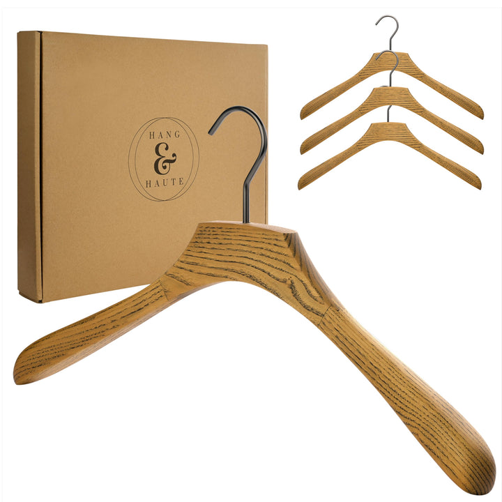 Hang & Haute 4er-Set Premium Kleiderbügel, Breit aus Hochwertigem Eschenholz in Stylischem Naturholz