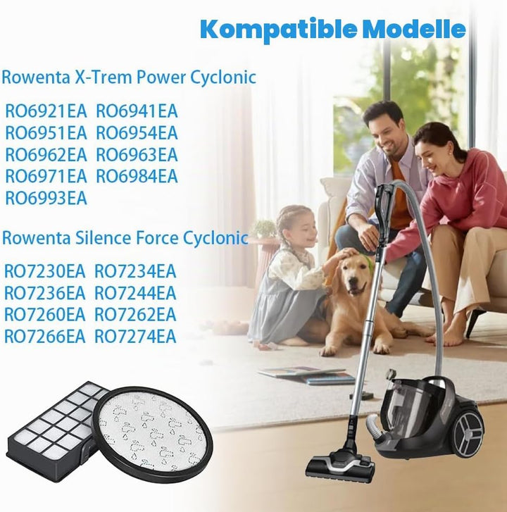 2 Sätze RO6921EA Filter, Ersatzfilter für Rowenta X-Trem Power Cyclonic/Silence Force Cyclonic Staub
