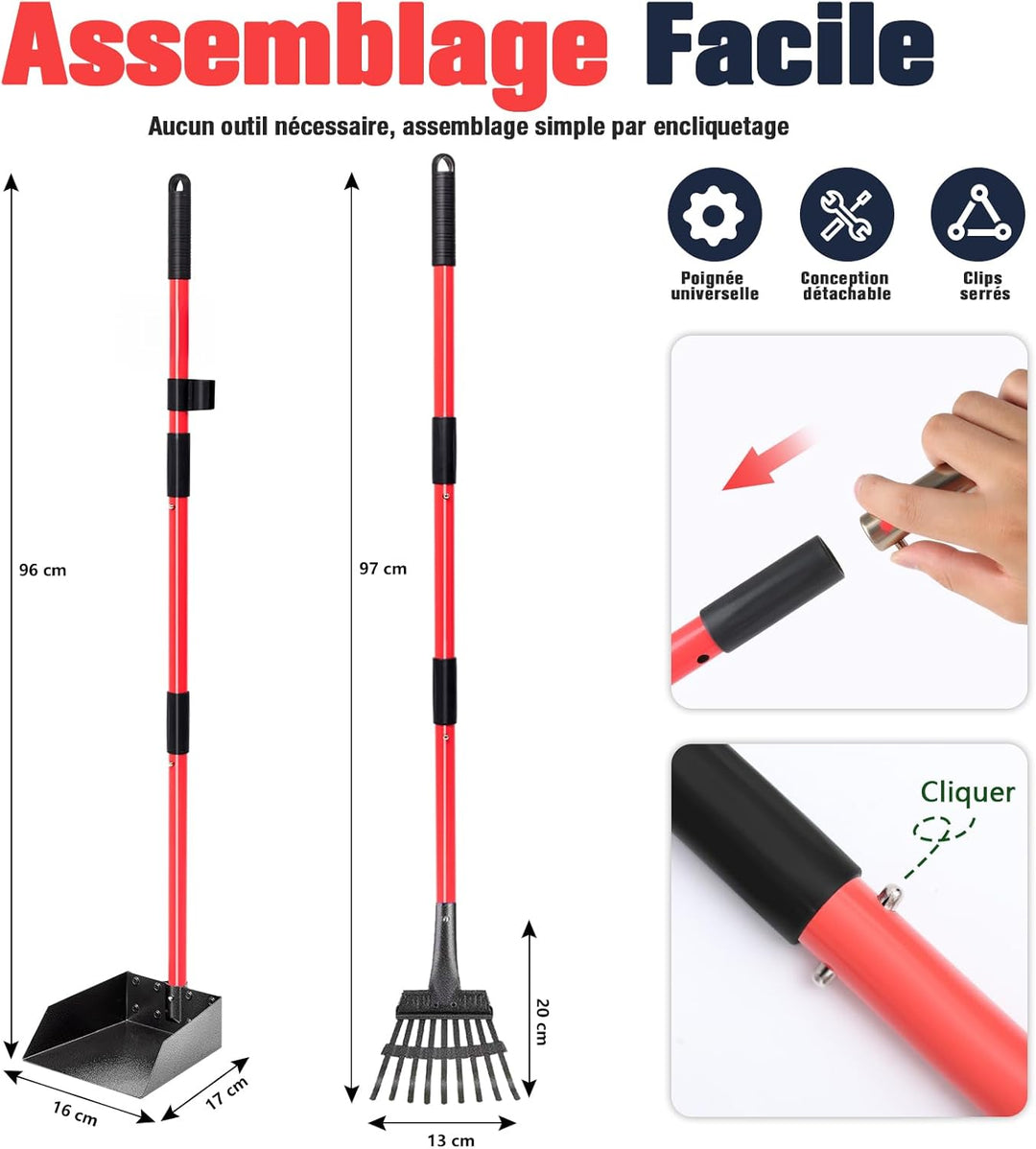 Hundekotschaufel, Rechen & Schaufel für Hunde mit langem verstellbarem Metallgriff, robuste Kotschau