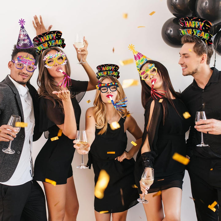 DPKOW Silvester Deko 2026 Party Set Partyhüte Silvester Haarreif Partybrille Silvester Fransenbläser