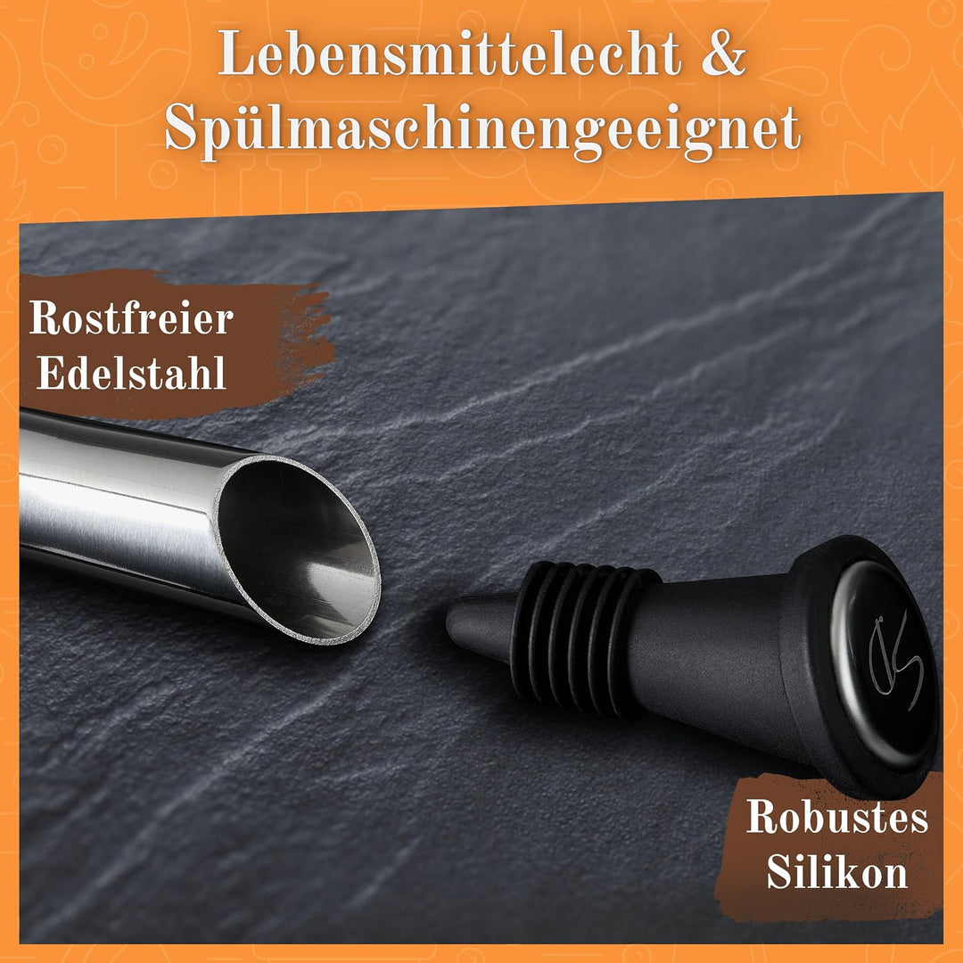 4-in-1 Weinkühlstab Premium Set - 100% Edelstahl Ausgiesser & Weinkühler, inkl. Verlängerung & Flasc