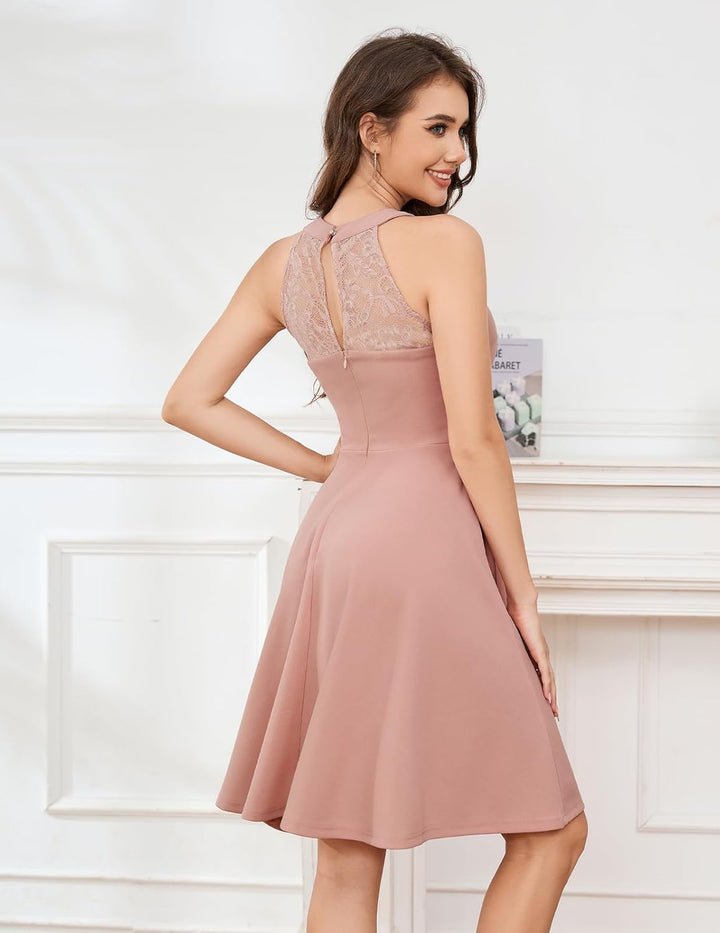 Bbonlinedress Abendkleider elegant für Hochzeit gast festliches Kleid Damen Neckholder Konfirmations