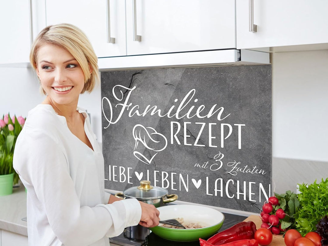 GRAZDesign Spritzschutz Küchenrückwand Glas Küche für Herd & Küchenspüle, Grau mit Spruch - Glasplat