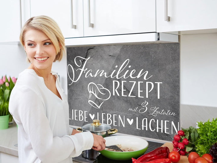 GRAZDesign Spritzschutz Küchenrückwand Glas Küche für Herd & Küchenspüle, Grau mit Spruch - Glasplat