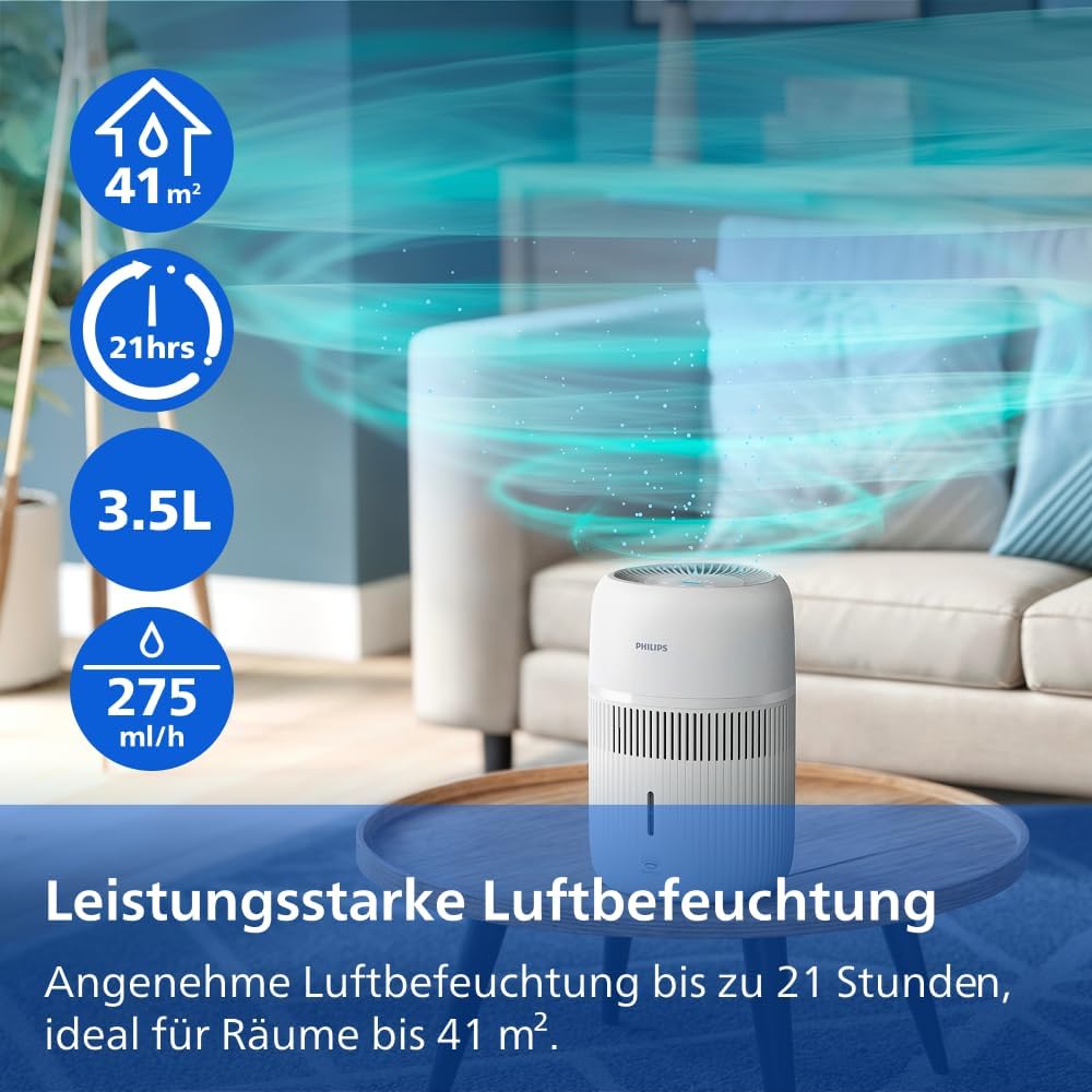 Philips Verdunstungs-Luftbefeuchter Serie 4000, Hygienische Befeuchtung, 99,97% weniger Bakterien, 3