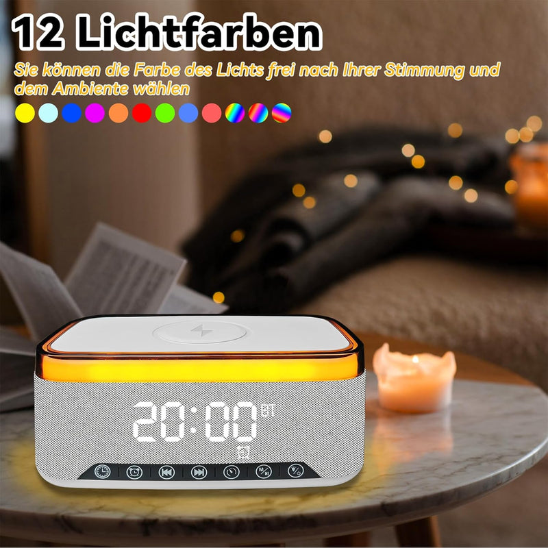 Yeelan Digitaler Radiowecker, Wecker Digital mit Licht, 15W Kabellose Aufladung für iPhone/Samsung,