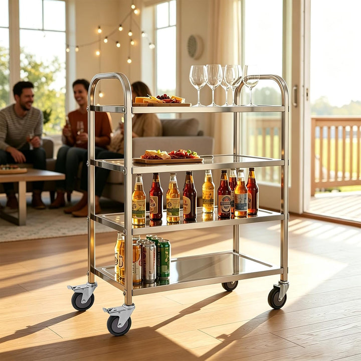 Edelstahl Servierwagen 4 Böden Küchenwagen Silber,75 x 40 x 109 cm, 75 x 40 x 109