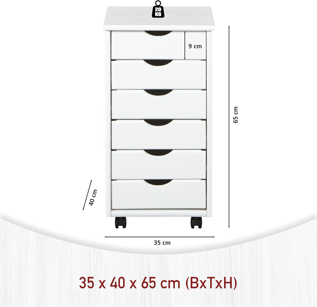 Inter Link – Rollcontainer – Rollcontainer mit 6 Schubladen – Bürocontainer - Rollschrank – Rollwage