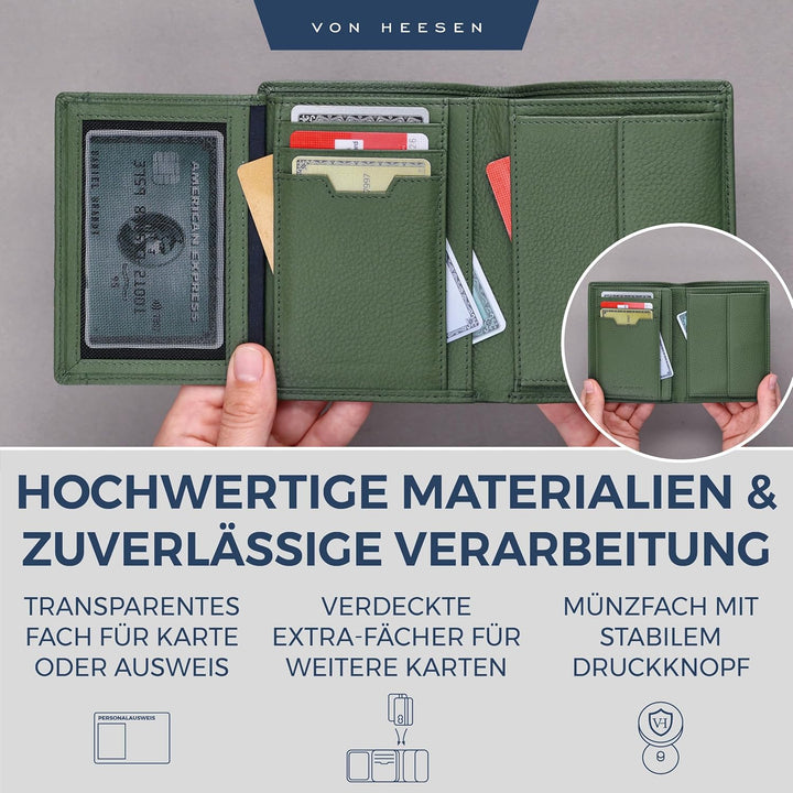 VON HEESEN Leder Geldbörse RFID Schutz I Echtleder Geldbeutel für Damen &amp; Herren I Portemonnaie Brie