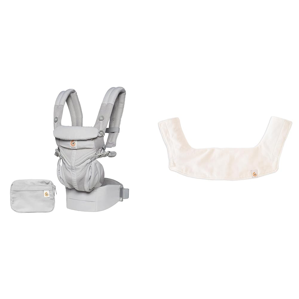 Ergobaby Bundle aus Omni 360 Cool Air Mesh 4-Positionen Babytrage, Pearl Grey + Schultergurtschoner