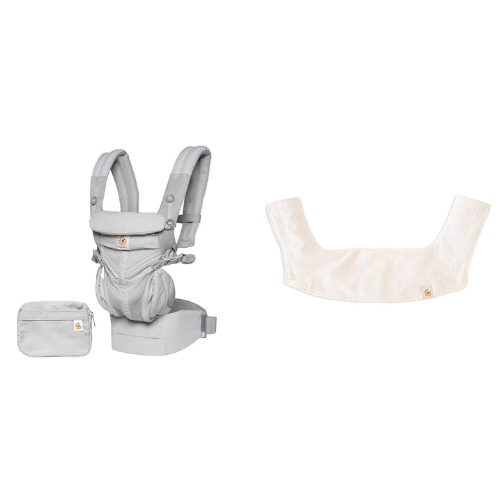 Ergobaby Bundle aus Omni 360 Cool Air Mesh 4-Positionen Babytrage, Pearl Grey + Schultergurtschoner