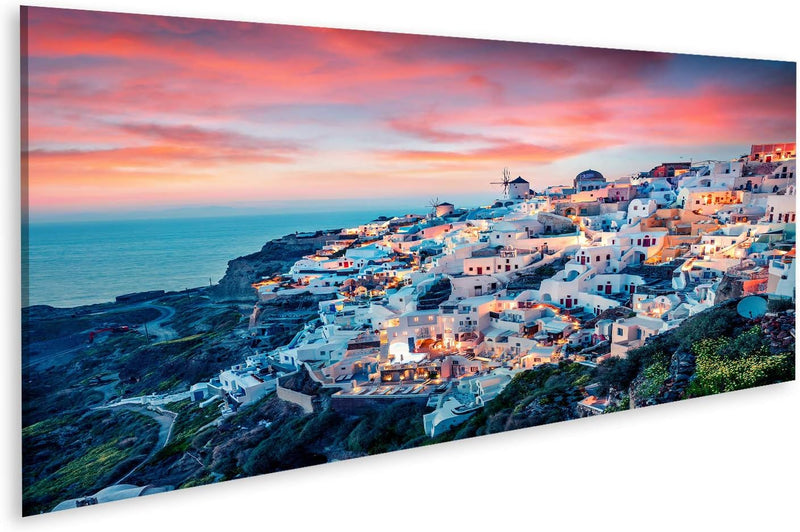 Bild auf Leinwand Beeindruckender Abendblick Auf Die Insel Santorin Malerischer Frühlingssonnenunter