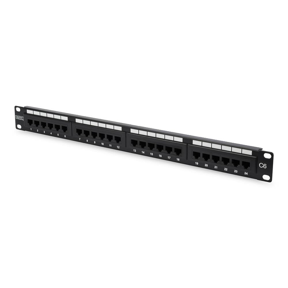 DIGITUS Professional DN-91624U Patch Panel "Kat.6, Klasse E, 24x RJ45, "1HE" schwarz Cat 6 - Ungesch