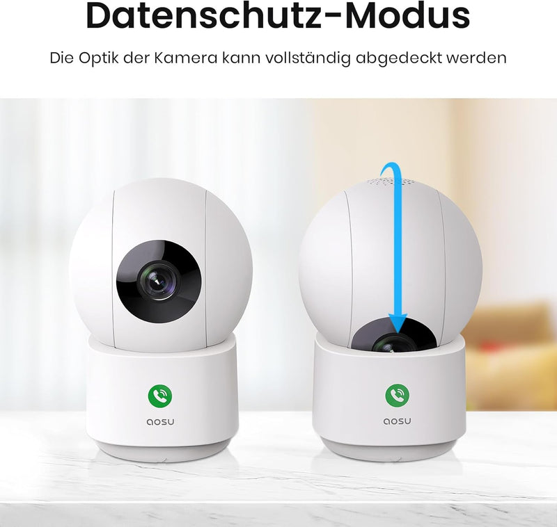 aosu 2K Überwachungskamera Innen WALN Kamera babyfone Handy Indoorcam, babyphone Bewegungsmelder Nac