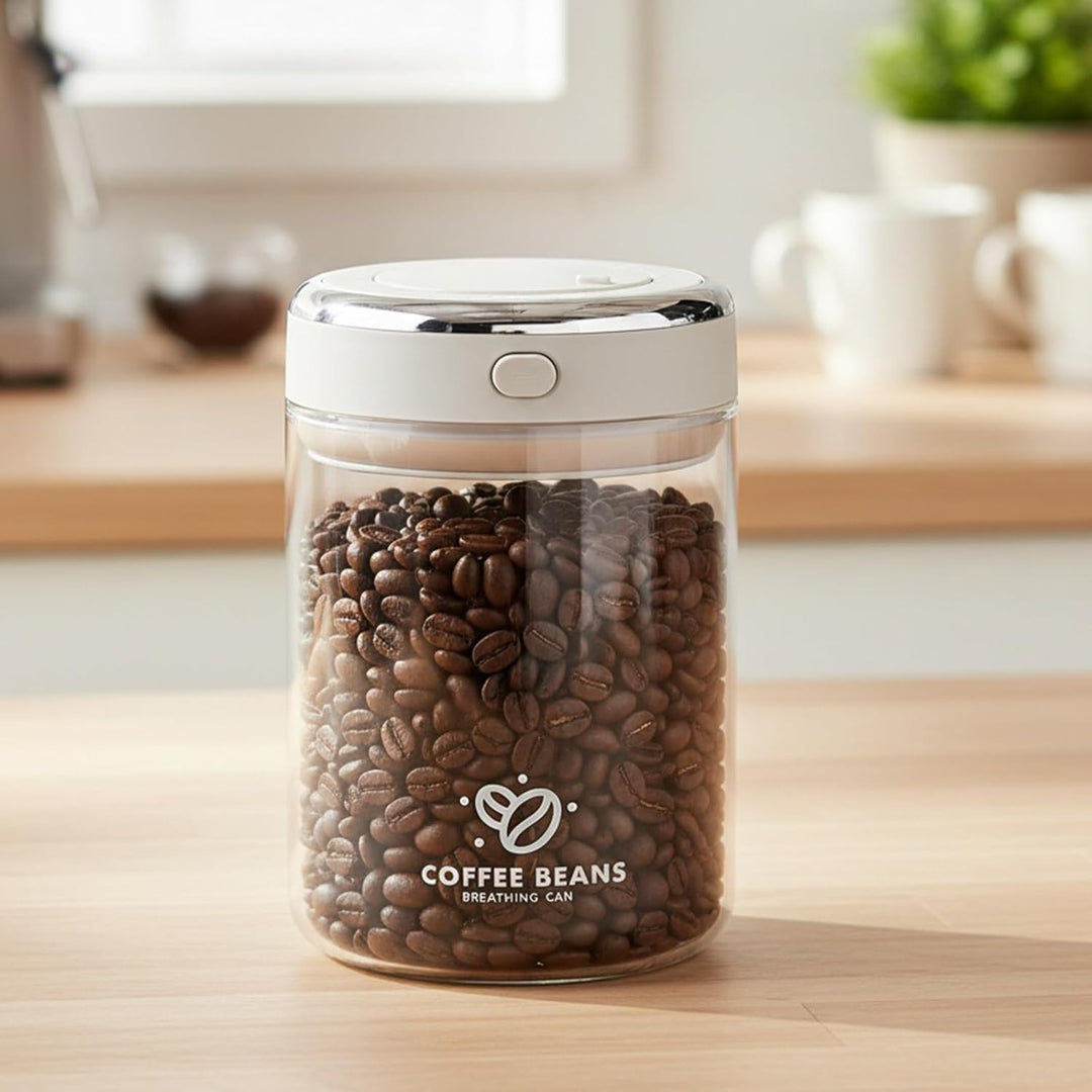 1.7L Kaffeedose Luftdicht Glas, Kaffeebohnen Behälter mit Einwegventil und Datumsanzeige Transparent