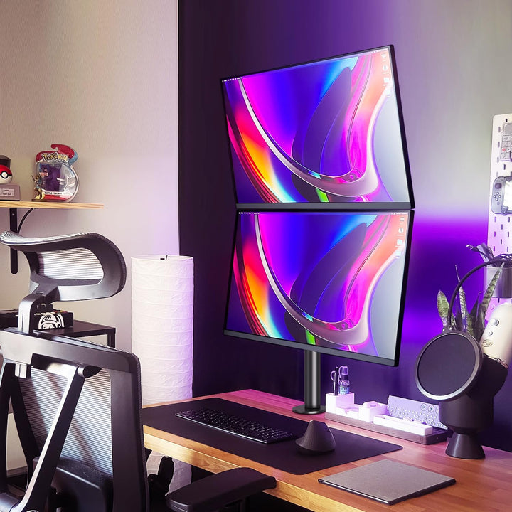 ELIVED Vertical Monitor Halterung 2 Monitore, 80cm Stange für 13-32 Zoll Monitore bis zu 8kg, Dualer