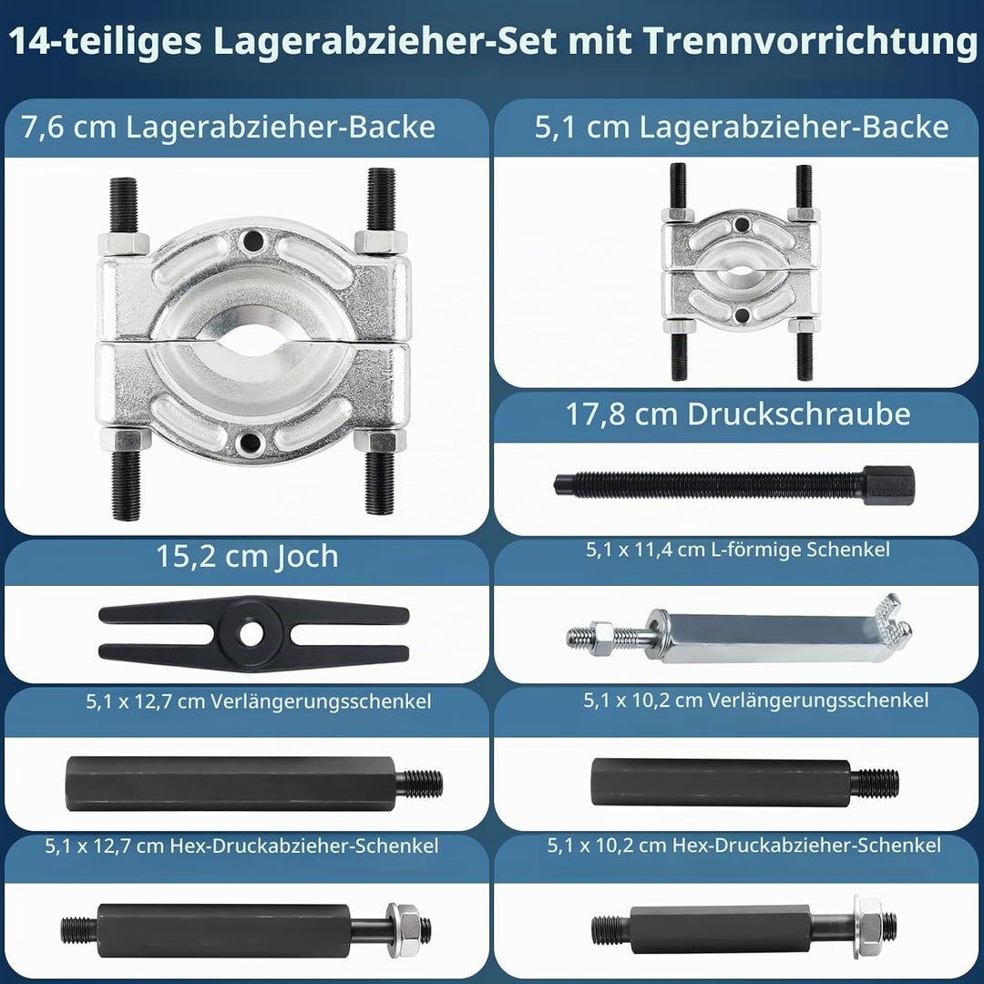 FreeTec 14 TLG Lagerabzieher Set Trennmesser Satz Polradabzieher Lagerauszieher Kugellager 14 tlg.,