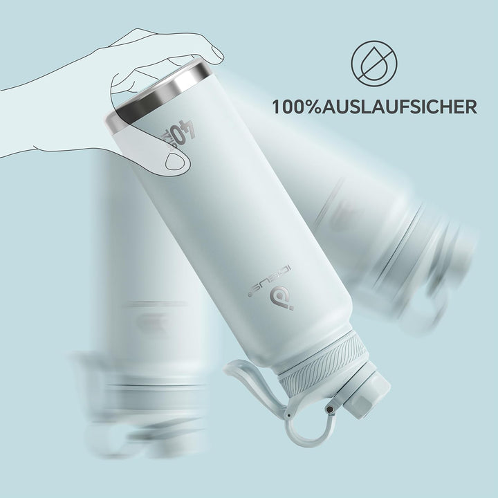 IDEUS Vakuumisolierte Wasserflasche, 40 Oz (1140 ml) Edelstahl Doppelwand Flasche Metall Sport Kanti