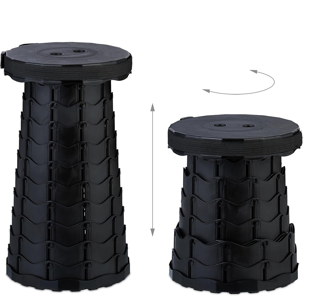 Relaxdays Teleskophocker, faltbar, Tragegurt, Outdoor, höhenverstellbarer Campinghocker, HBT 44,5 x