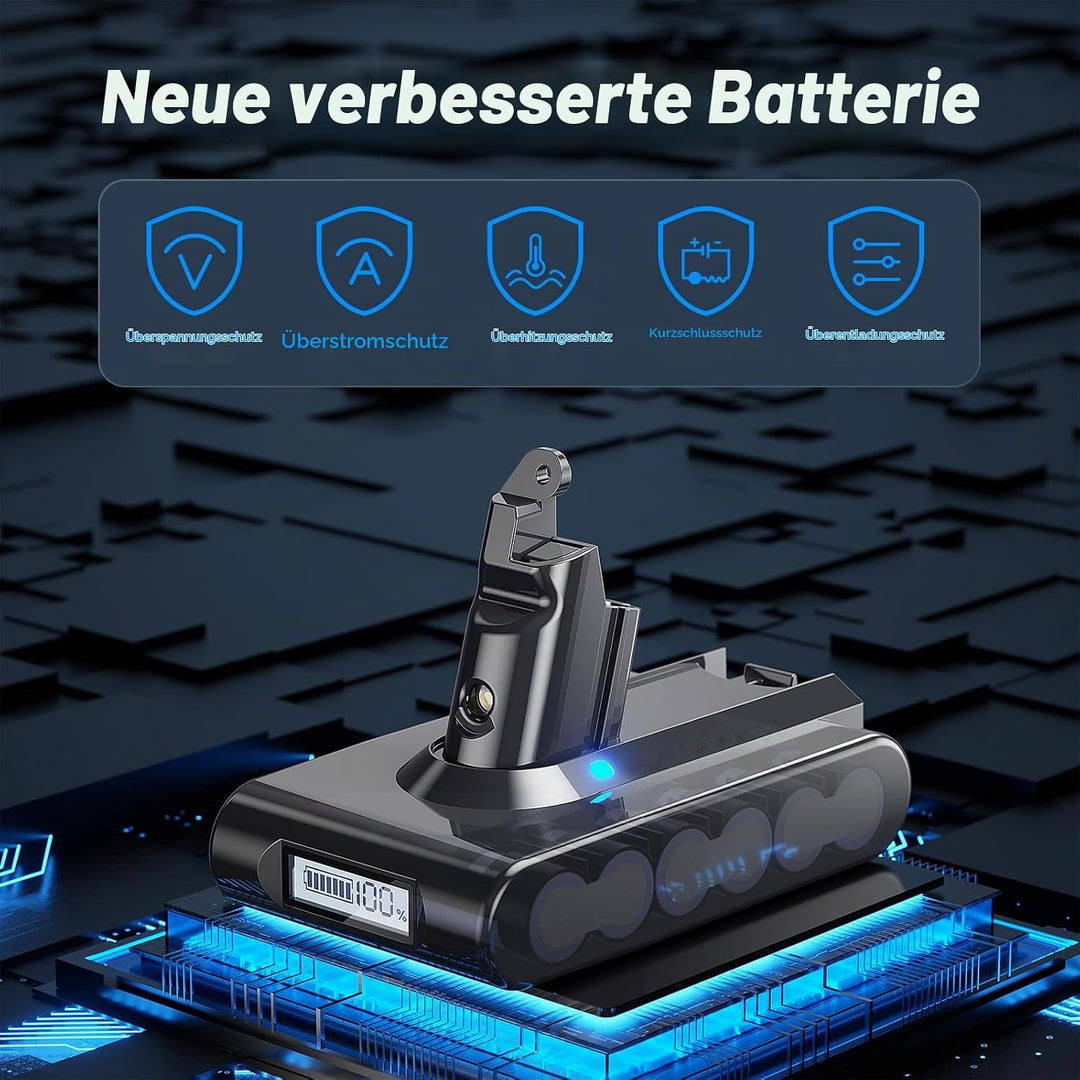 8000mAh V6 Ersatzakku für Dyson V6 Akku mit LCD-Bildschirm Kompatibel mit DC58 DC59 DC61 DC62 DC72 D