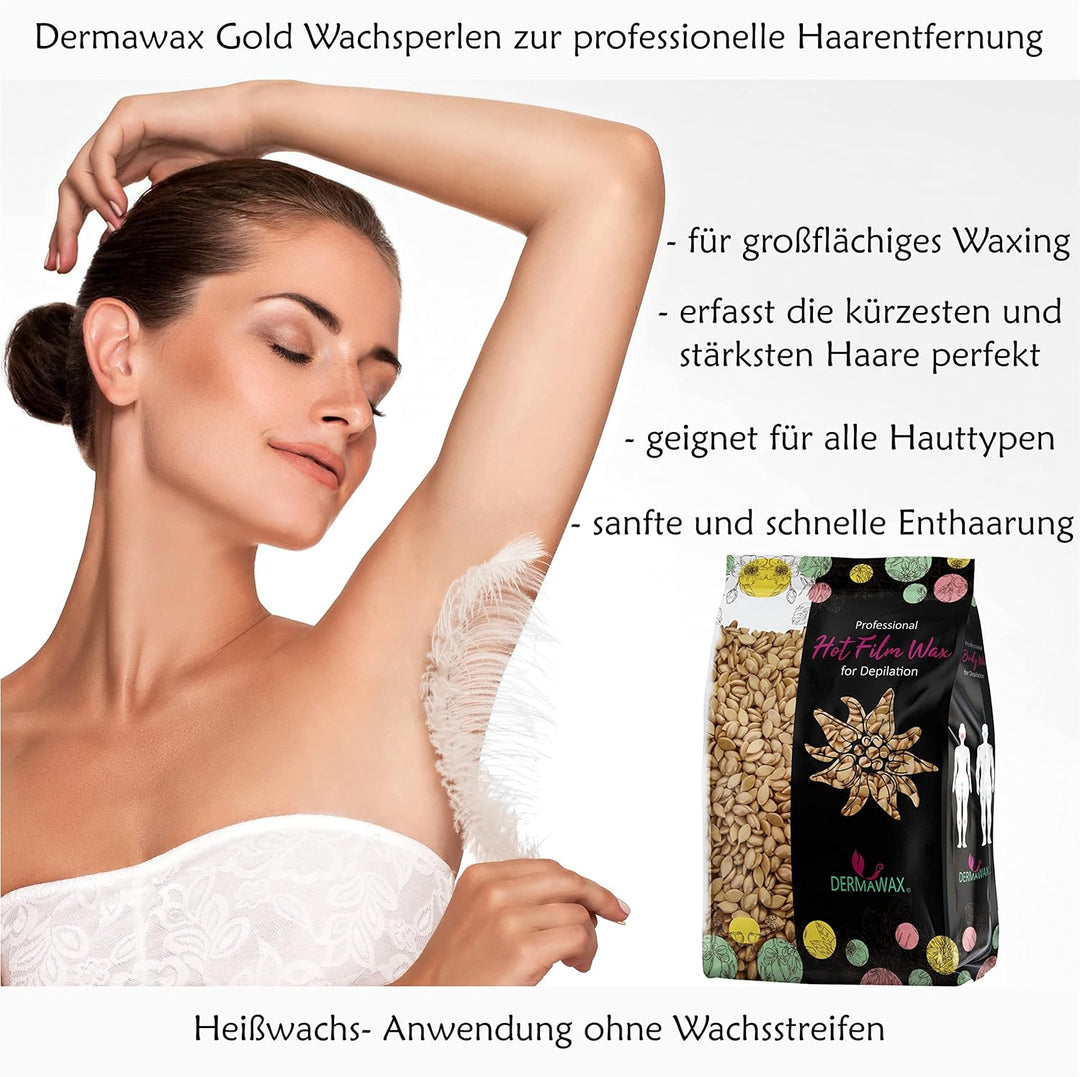 Dermawax 1 kg Gold Waxing Perlen- Professionelle Heisswachs Wachsperlen zur Haarentfernung- Anwendun