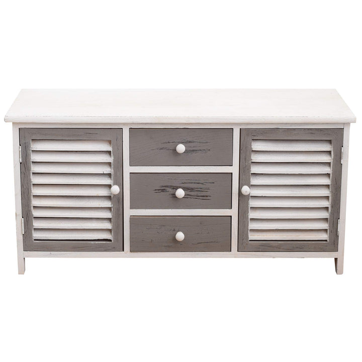Rebecca Mobili Lowboard für Fernseher, Fernseherschrank 2 Türen 3 Schubladen, Holz, Weiss Grau, Vint