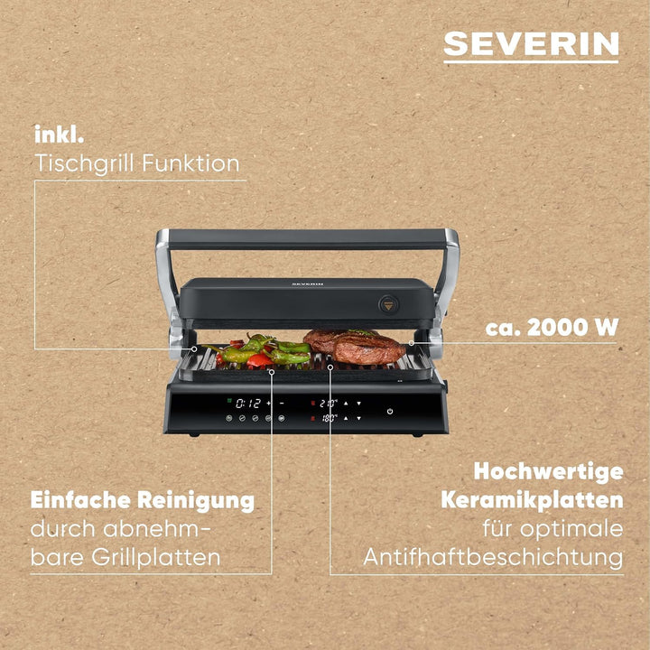 SEVERIN SEVINI Comfort für Fleisch, Fisch & Gemüse, digitaler Sandwich-Maker für fettfreies Grillen