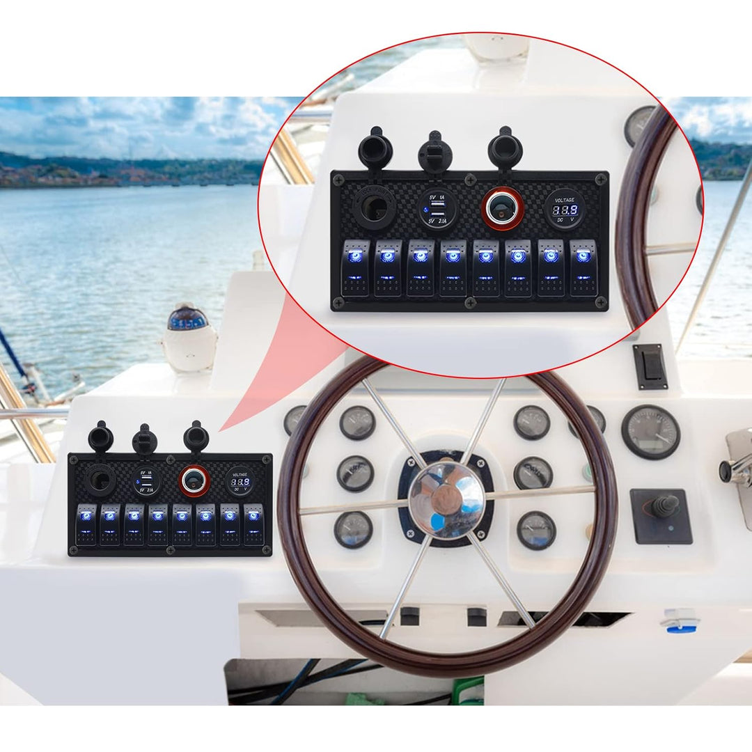 Geloo Marine Boat 8 Gang Schalter Panel Wasserdicht Toggle Rocker Zündschalter mit Voltmeter Display
