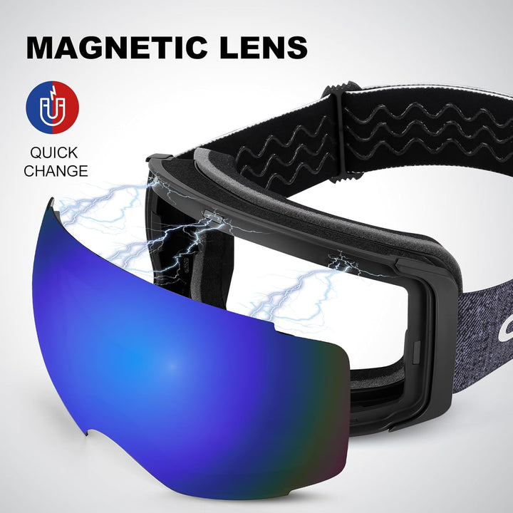 Odoland Skibrille Unisex für Damen und Herren Jungen Rahmenlose Snowboardbrille mit Magnetische Wech