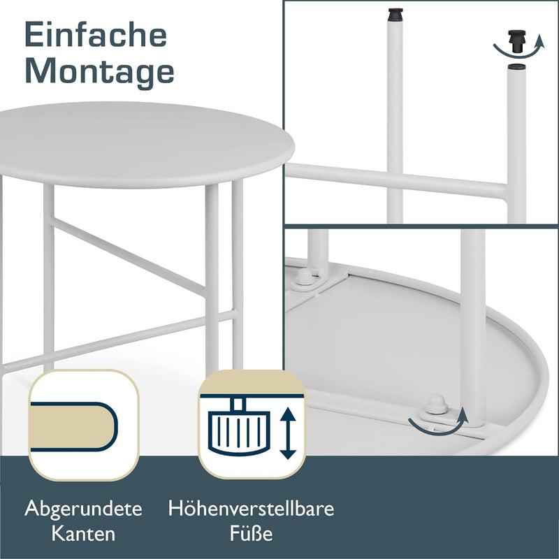 bomoe Runder Beistelltisch Metall Hellgrau Ø 44 cm Tischplatte Kratzfest – Stabiler Wohnzimmer Couch