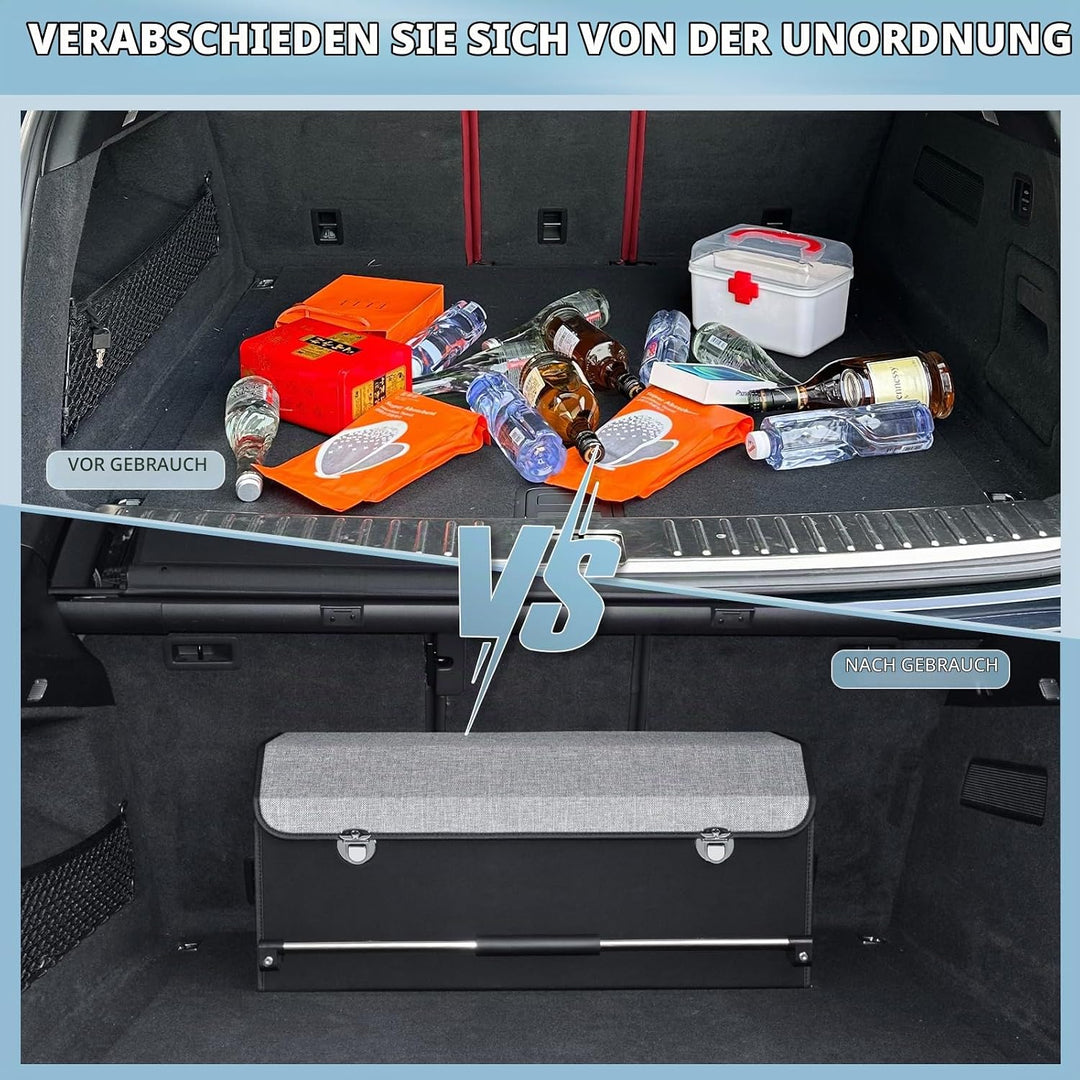 Auto Kofferraum Organizer, Wasserdichte Leder Auto Kofferraumtasche mit Deckel und Stabilem Griff, 6