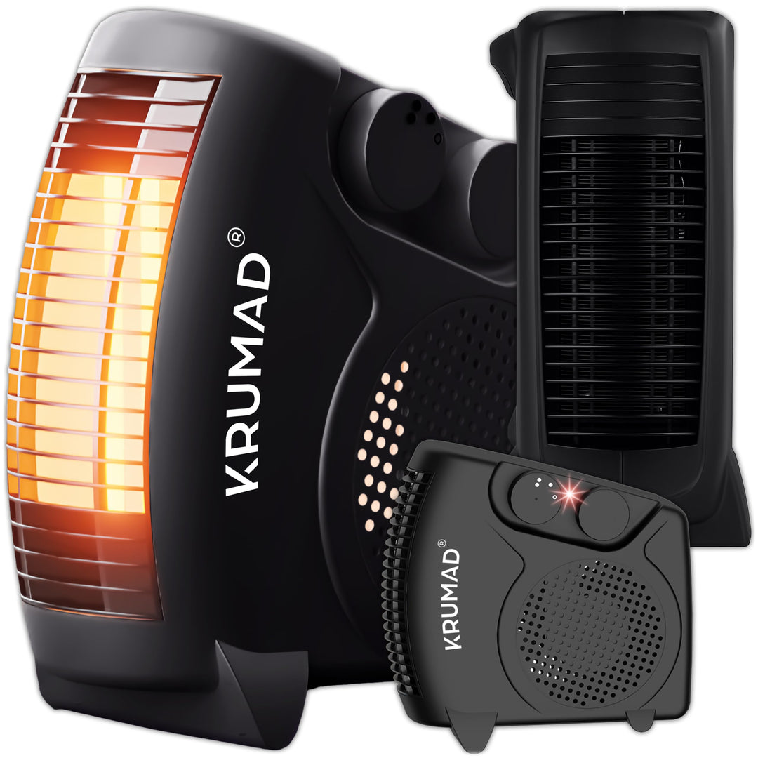 KRUMAD Heizlüfter 2000 W, Elektrische Heizung mit Thermostat & 2 Heizstufen, Energiesparender Elektr
