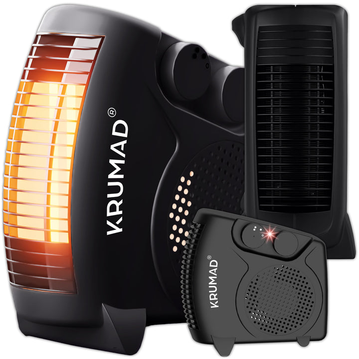 KRUMAD Heizlüfter 2000 W, Elektrische Heizung mit Thermostat & 2 Heizstufen, Energiesparender Elektr