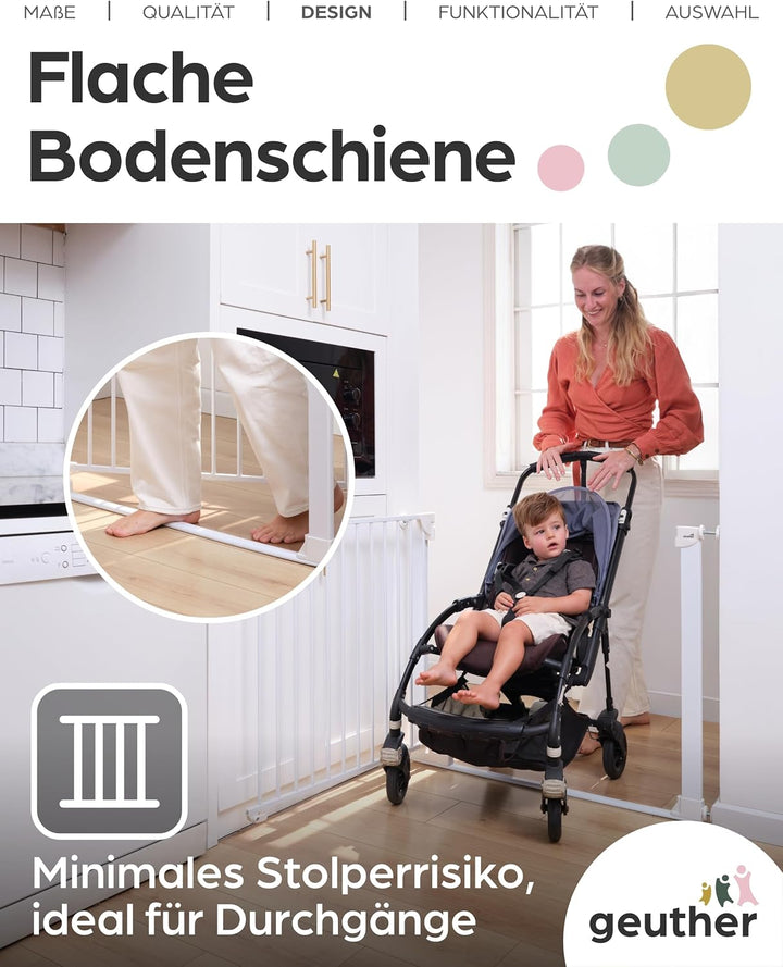 Geuther Türschutzgitter Easylock Flatstep Weiss I Treppenschutzgitter zum Klemmen oder Bohren I Brei