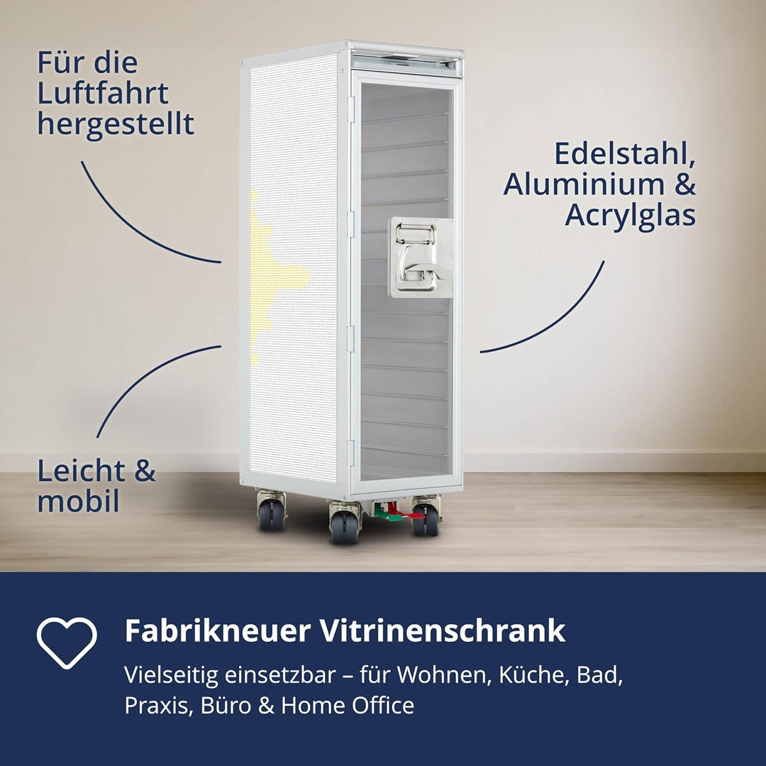 VanDeBord Airline Trolley Aviation Neu (Gelb, Glastür), Original Flugzeugtrolley, Flugzeug Servierwa