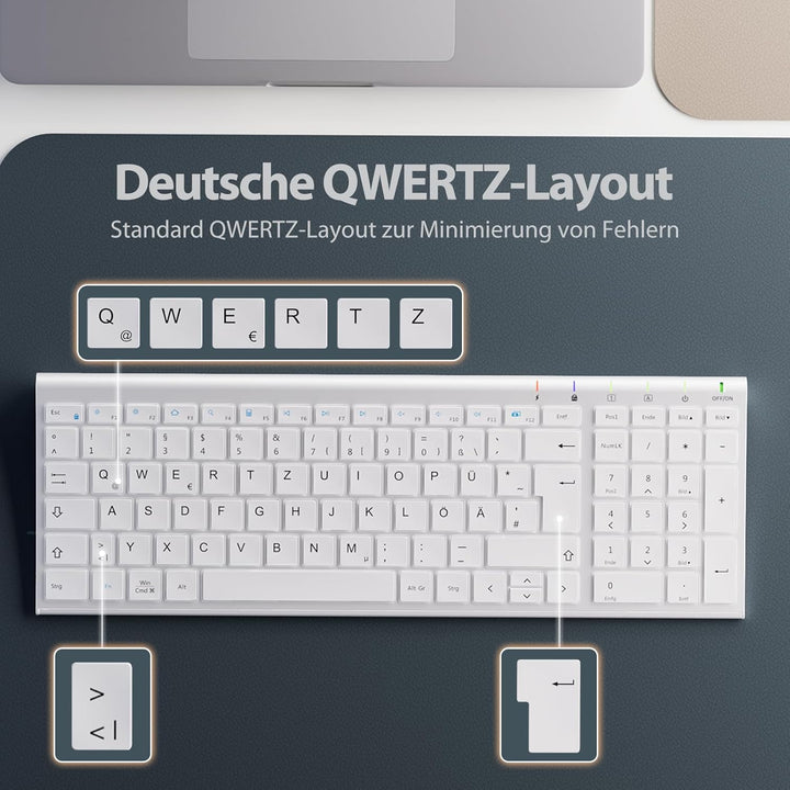 2.4G Maus Set kabellos, iclever Aluminium Wireless Slim Tastatur QWERTZ Layout (Deutsch), für Comput
