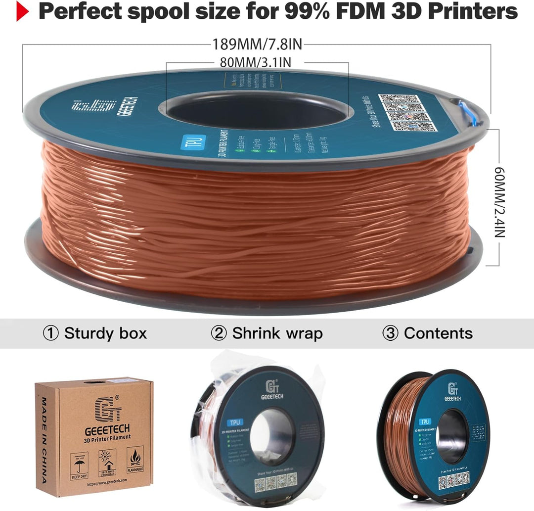 GEEETECH TPU filament 1,75mm Braun, Flexible 3D Drucker Filament 1kg 1 Spool Braun-1KG, Braun-1KG
