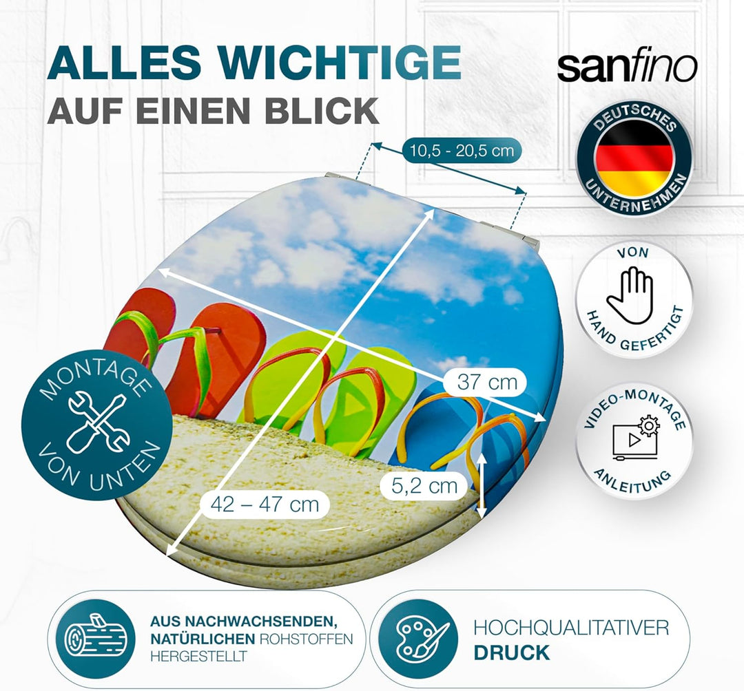 SANFINO® Premium WC Sitz mit Absenkautomatik – hochwertige Toilettendeckel aus Holz, viele bunte Mot