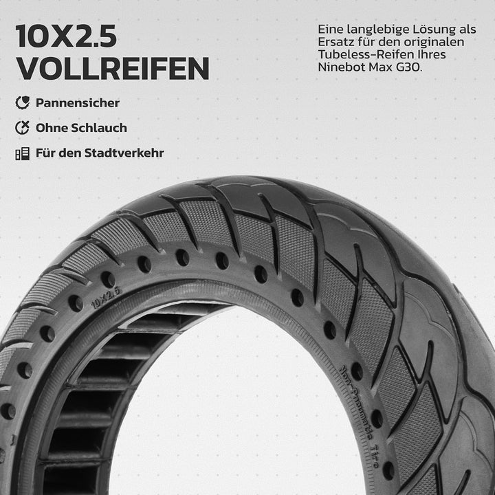MOOVMOOV Vollgummireifen E-Scooter Reifen 10x2.5 - Kompatibel mit Elektrorollern Ninebot Max G30 - E