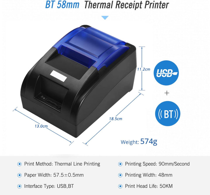 Bisofice HOIN Bondrucker 58-mm-Thermo-Bondrucker mit BT- und USB-Schnittstelle Hochgeschwindigkeits-