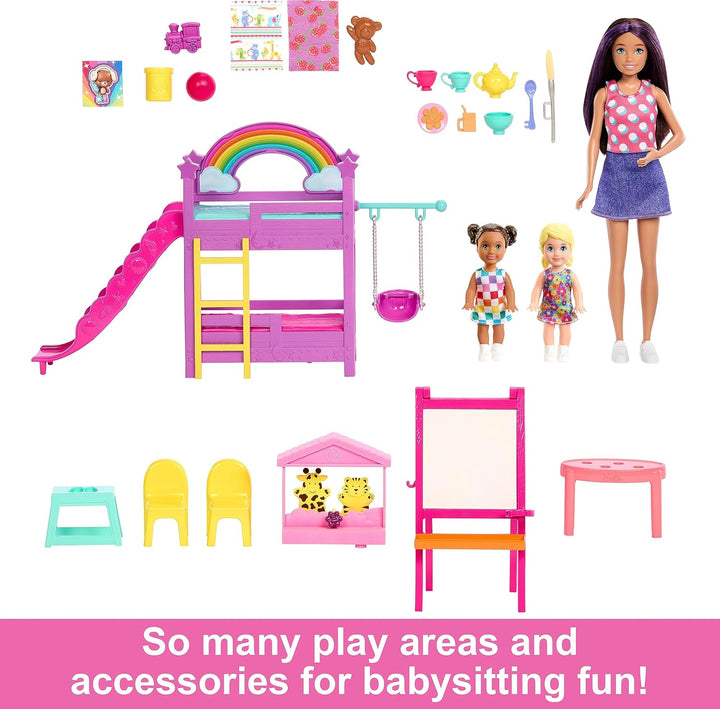 BARBIE Skipper erste Jobs - Spielset mit 3 Puppen und 15+ Zubehörteilen für Babysitting-Geschichten,